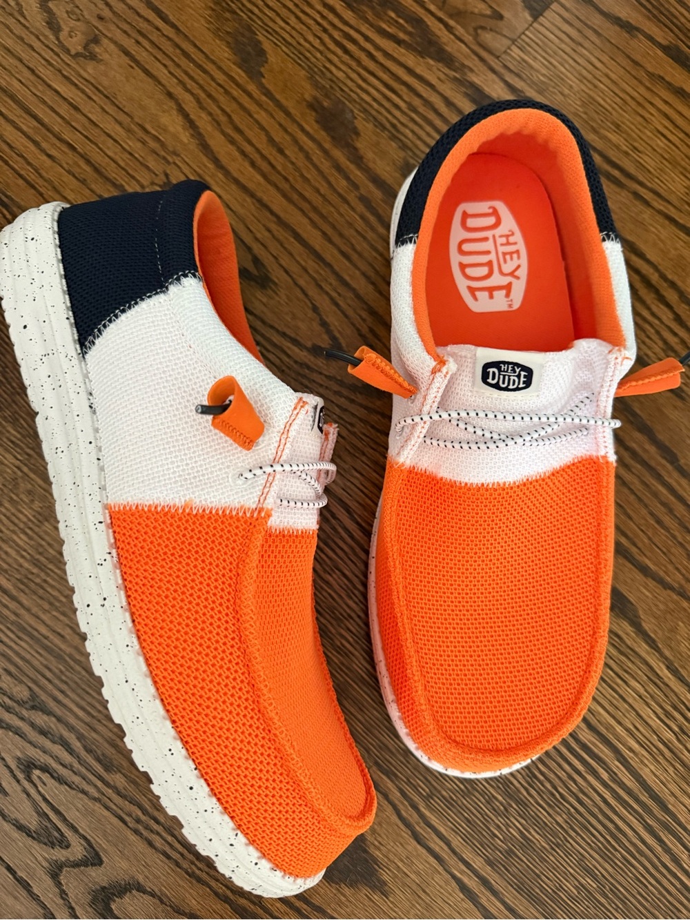 Hey Dude mens Wally orange navy slip on shoes 11